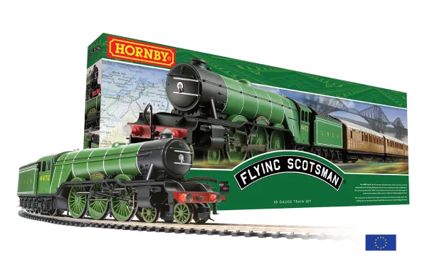 Flying Scotsman Train Set - Euro 2 pin plug <p>The Flying Scotsman Train Set is a true must-have classic for any collection.<br><br>This set includes: the analogue train itself; 2 LNER composite coaches and 1 break coach; Hornby MidiMat; oval track and train controller to bring your set to life.<br><br>The set is Europe - Euro plug fitted.</p>