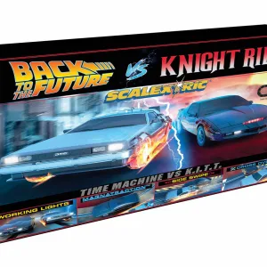 Scalextric 1980s TV - Back to the Future vs Knight Rider Race Set <p>Two of the most iconic film cars ever go head-to-head in this brand-new set from Scalextric! Will you be Michael Knight in K.T.T.? Or Doc or Marty McFly in the Back to the Future Time Machine? Whether you are doing 88MPH or chasing down bad guys