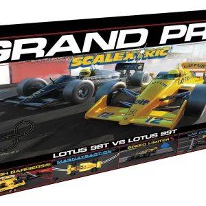 Scalextric 1980s Grand Prix Race Set <p>Two iconic Lotus Formula One cars of the 1980s go head-to-head in this fantastic new retro set from Scalextric! The sleek black Lotus 98T of the world-famous Ayrton Senna goes head-to-head with his amazing yellow 99T as they fight for position around the circuit