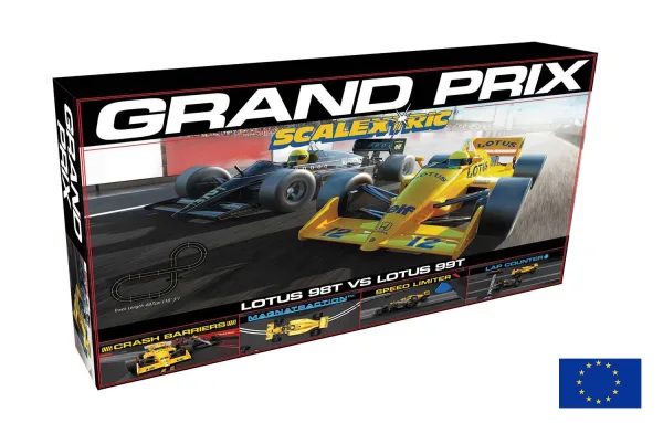 Scalextric 1980s Grand Prix Race Set - EU Plug <p>Two iconic Lotus Formula One cars of the 1980s go head-to-head in this fantastic new retro set from Scalextric! The sleek black Lotus 98T of the world-famous Ayrton Senna goes head-to-head with his amazing yellow 99T as they fight for position around the circuit