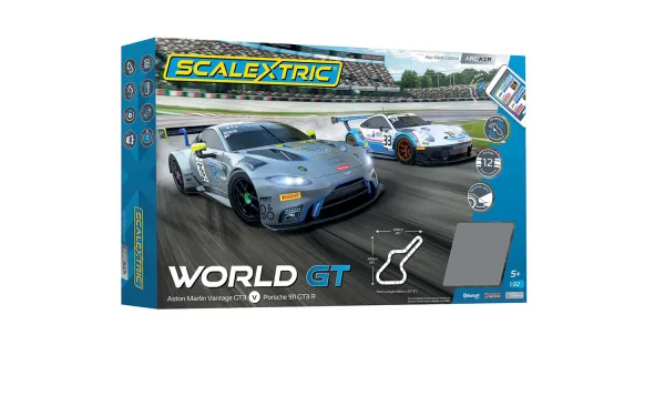 Scalextric ARC AIR - World GT <p>It's Porsche vs Aston Martin in this fantastic new ARC set from Scalextric. The two GT3 cars go head to ahead around this challenging Scalextric layout