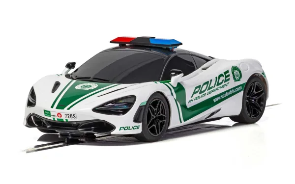 McLaren 720S Police Car Presenting the new addition to our police car force! This McLaren 720S features working sirens and flashing lights as it chases down the bad guys on your Scalextric circuit!