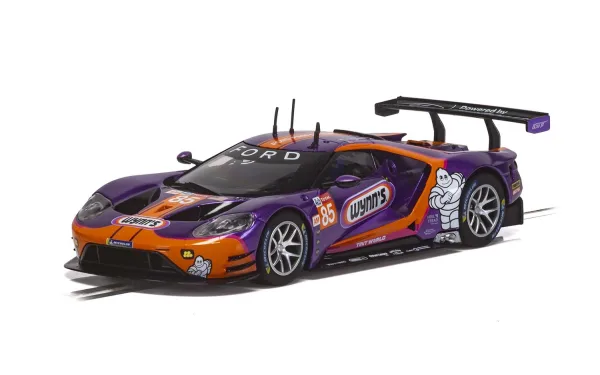 Ford GT GTE LeMans 2019 No.85 2019 saw the first ever privately entered Ford GT GTE at LeMans. The strikingly liveried number 85 example was entered by Ben Keating and featured Jeroen Bleekemolen and Felipe Fraga alongside Ben in the car on driving duties. The purple chrome livery of sponsor Wynn's certainly helped the car stand out on track at LeMans and the Ford GT GTE is certainly a star of the Scalextric range. However