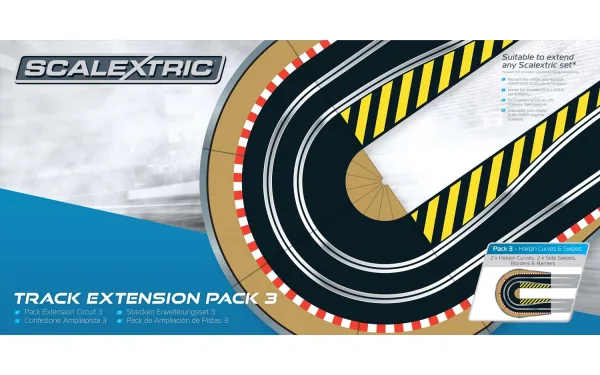 Scalextric Track Extension Pack 3 Extending your Scalextric layout has never been easier! The seven Scalextric Track Extension Packs are totally flexible in their design and any of these packs can be added to both Standard or Digital Scalextric circuits. Each pack can be incorporated into a Scalextric circuit