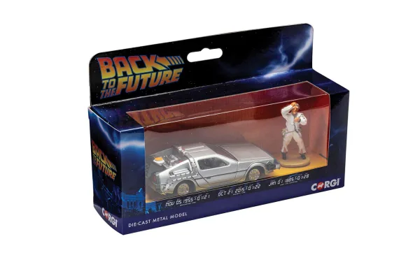 Back to the Future DeLorean and Doc Brown Figurine <p>Great Scott! Prepare to go Back to the Future in celebration of the film's 35th anniversary with this new die-cast release of the most famous time machine to ever grace the screen! Inventor Doc Brown achieves the seemingly impossible when he builds a time machine.... out of a DeLorean! After being sent back in time to 1955 when an experiment with Doc's invention goes wrong