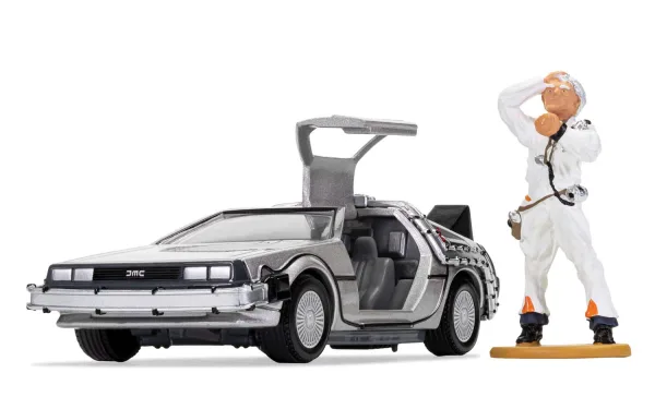 while enlisting the you Doc to repair the damaged DeLorean so Marty can go Back to the Future that he hopes is still there!<br><br>Featuring the unmistakable opening gull wing doors