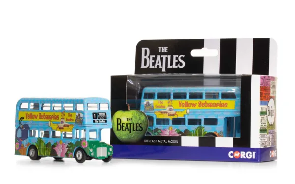 The Beatles Yellow Submarine remains a beloved musical adventure that for many epitomises the psychedelic visual style of the 1960s. This die-cast metal bus replicates some of the distinctive artwork and characters from the film in vibrant form. 