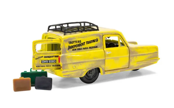 Del Boy's yellow Reliant Regal is a three wheeled marvel (it should have been written off years ago) that lacks road tax but comes with a pair of fluffy dice as standard. The main mode of transportation for the hard working staff of Trotter's Independent Traders