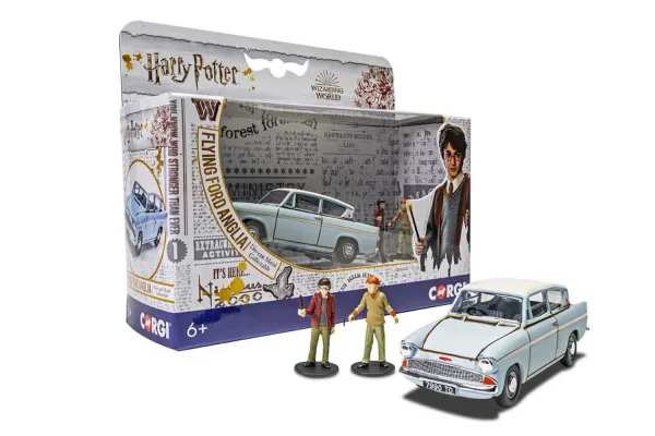 Harry Potter Flying Ford Anglia with Harry Potter and Ron Weasley Figurines <p>Have you received your letter to attend Hogwarts School of Witchcraft and Wizardry this year? If so