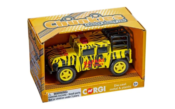 CHUNKIES Off Road Safari Yellow and Black Join the safari for what is sure to be a wild ride! This 4x4 off road vehicle in animal camouflage is perfect for little adventurers.