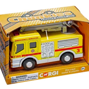 CHUNKIES Airport Fire Crane Snorkel UK This Airport Fire Department Fire Engine with extendable water hose is perfect for indoor and outdoor play.