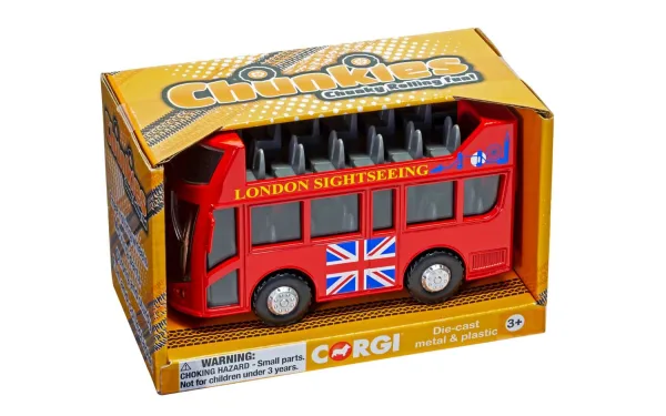 CHUNKIES London Bus UK Take in the sights of London with the iconic red double decker bus. This impressive toy has an open top and free rolling wheels. 