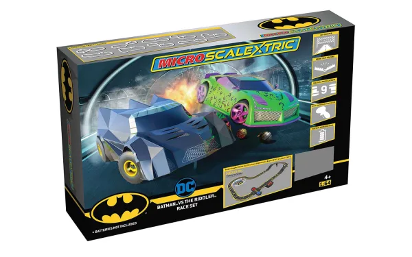 Micro Scalextric Batman vs The Riddler Set Battery Powered Race Set <p>The Caped Crusader takes on the Prince of Puzzles in this Batman vs The Riddler Micro Scalextric set. Featuring 2 x character cars modelled on Batman and The Riddler