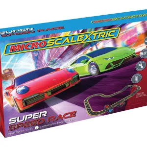 Micro Scalextric Super Speed Race Set - Lamborghini vs Porsche - Battery Powered Set <p>The chase is on in this Micro Scalextric Super Speed Race Set. Who will win – the red Porsche 911 Turbo or the vibrant green Lamboghini Huracán EVO? This set contains everything you need to race Scalextric