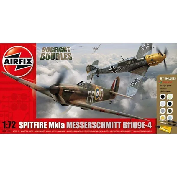 A50135 Dogfight Doubles Supermarine Spitfire MkIa Messerschmitt Bf109E 4 1:72 Model Kit