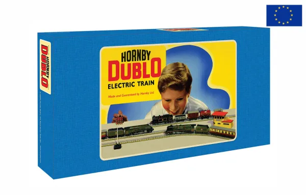 BR 'The Royal Scot' Train Set - Era 4 - EU <p>To own a Hornby Dublo Set was for many the ultimate and to have one that featured a large Pacific locomotive was just a dream come true.</p><p>The Hornby Dublo 'Duchess of Montrose' first appeared in a set during 1953 but it was some 5 years later that the set was repackaged and rebranded the 'Royal Scot'. The new graphics which featured a young boy looking excitedly at the trains in front of him