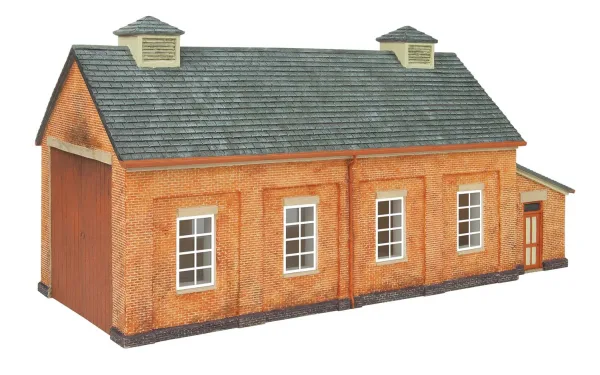 GWR Engine Shed Engine Shedwith GWR markings by Oxford Structures 1:76 Scale. The GWR Engine Shed would see off duty engines and light maintenance work. Model is made from resin and then hand decorated to create a realistic and highly detailed brickwork finish.