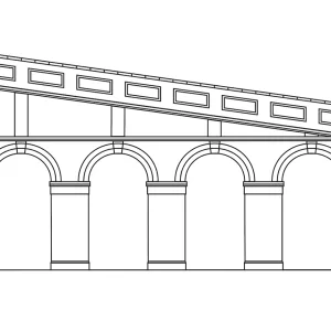 High Stepped Arched Retaining Walls x 2 (Red Brick) A pack of 2X scenic red brick stepped Arched Retaining Walls as would be found lining the beginning of an embankment or railway cutting.