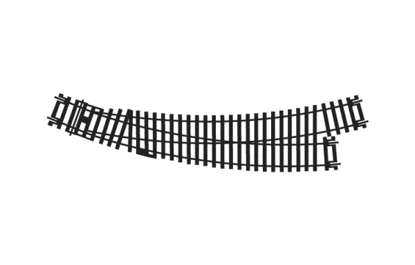 Left Hand Curved Point Each track has a radius of 438mm and arcs at 22.5° and 33.75°. Hornby points are supplied for operation by hand and they may be converted to remote control electric operation by using a 'point motor'.