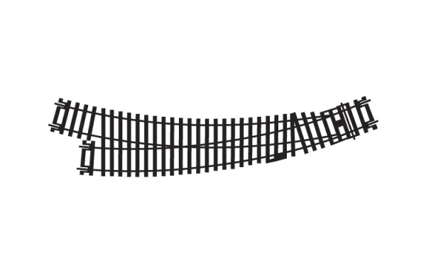 Right Hand Curved Point Each track has a radius of 438mm and arcs at 22.5° and 33.75°. Hornby points are supplied for operation by hand and they may be converted to remote control electric operation by using a 'point motor'.