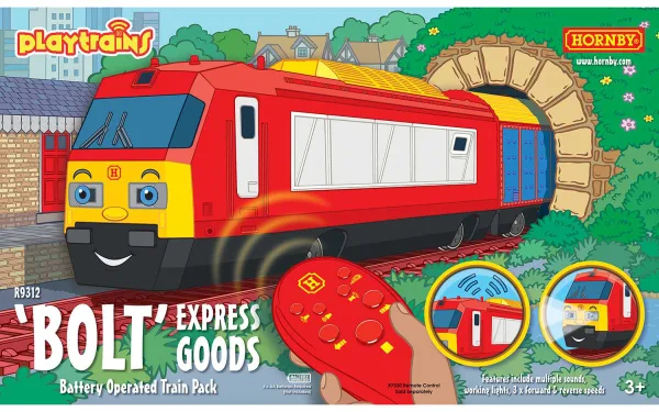 Playtrains - Bolt Express Goods Battery Operated Train Pack <p>Start an exciting model railway journey with 'Bolt'. All run on a remote control system <em>(<strong>R7330 Remote Control sold separately</strong>)</em>