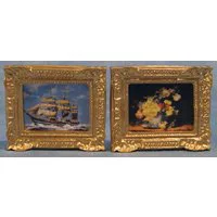 Gold Framed Pictures x 2 for 12th Scale Dolls House