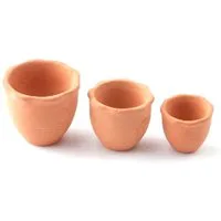 Set of 3 Terracotta Piecrust Garden Pots for 12th Scale Dolls House