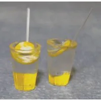 Glasses of Lemonade with Straws and Lemon Slice x 2 for 12th Scale Dolls House