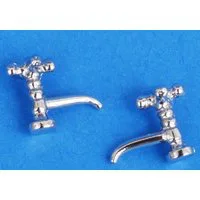 Pair of Chrome Crosstop Pillar Taps for 12th Scale Dolls House