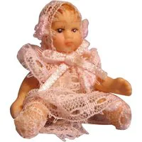 Tiny Baby Girl in Pink Dress for 12th Scale Dolls House