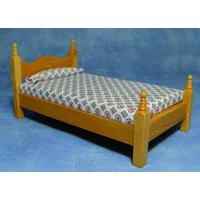 Pine Single Bed and Mattress for 12th Scale Dolls House