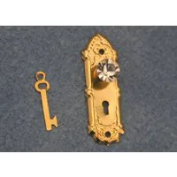 Crystal Door Knob With Brass Plate for 12th Scale Dolls House