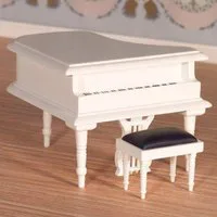 Classical White Grand Piano and Stool for 12th Scale Dolls House