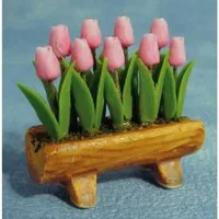 Pink Flowers in Trough for 12th Scale Dolls House