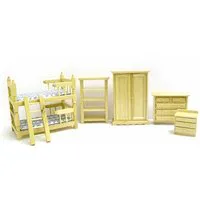 7 Piece Bedroom Set with Pine Bunk Beds for 12th Scale Dolls House