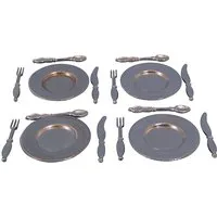 Place Metal Plate Cutlery Set x 4 for 12th Scale Dolls House