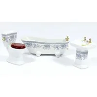 Blue Floral Bathroom Suite Set with Gold Fittings for 12th Scale Dolls House