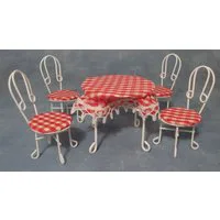 White Table and Four Chairs with Tablecloth for 12th Scale Dolls House