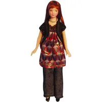 Porcelain Modern Woman In Smock Dress for 12th Scale Dolls House