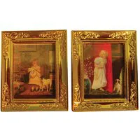 Children with Pets Framed Pictures x 2 for 12th Scale Dolls House