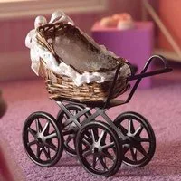 Brown Wicker Pram for 12th Scale Dolls House