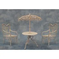 White Parasol Table and 2 Chairs for 12th Scale Dolls House