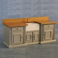 Grey/ Pine Smallbone Sink Unit with Belfast Sink for 12th Scale Dolls House