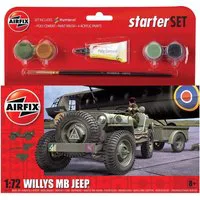 Airfix 1/72 Scale Small Starter Set Willys MB Jeep Gift Set Model Kit