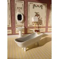 Classic White and Gold 4 Piece Bathroom Suite with High Level WC for 12th Scale Dolls House