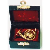 Brass French Horn with Black Case for 12th Scale Dolls House