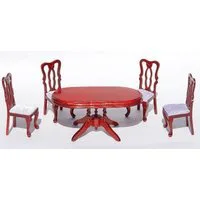 Deluxe Oval Table and 4 Chairs Dark Mahogany Wood for 12th Scale Dolls House