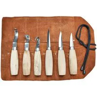 Beber 6 Piece Whittling Set in a Leather Tool Roll