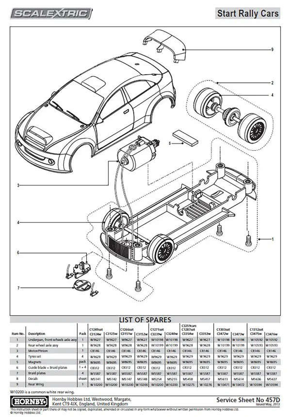 Start Rally Car Rear Wheel Axle Assembly (C3239) The Start Rally Car Rear Wheel Axle Assembly (C3239) is compatible with the Scalextric Start car range.