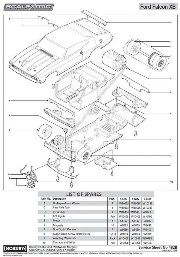 Ford Falcon Tyre Pack (C3303) The Ford Falcon Tyre pack (C3303) contains 4 spare tyres and is compatible with the Scalextric Ford Falcon racing model.